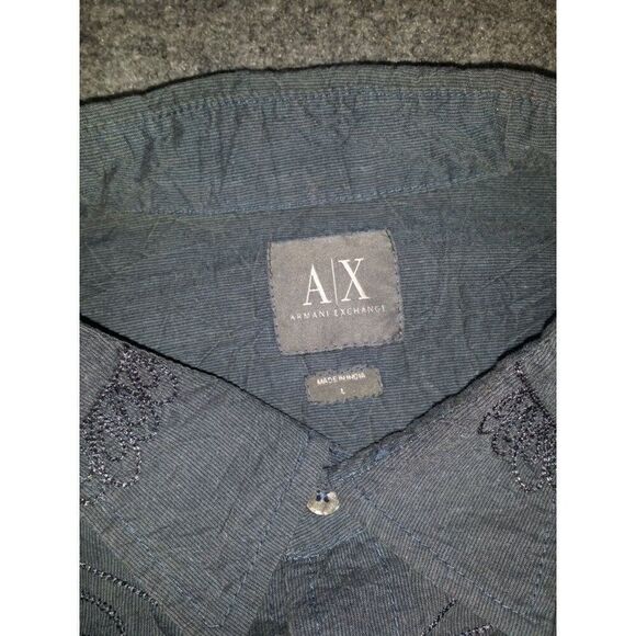 Armani Exchange Button Up Shirt Men Sz L Blue Embroidered Monochromatic Designer - Picture 5 of 6